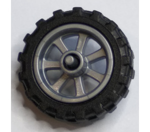 LEGO Flat Silver Wheel Rim Ø14.6 x 6 with Spokes and Stub Axles with Tire Ø 20.9 X 5.8  Offset Tread