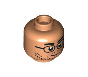 LEGO Flesh Double-Sided Head with Glasses, Stubble and Serious/Scared Expression (Recessed Solid Stud) (3626 / 100316)
