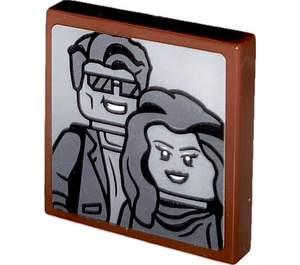 LEGO Tile 2 x 2 with Black and White Photo of Couple Sticker with Groove