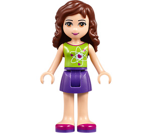 LEGO Friends Olivia, Dark Purple Skirt, Lime Top met Hart Electron Orbitals minifiguur