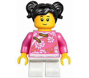 LEGO Girl in Dark Pink Patterned Shirt minifiguur