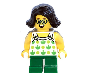 LEGO Meisje in Wit Shirt met Plant Patroon Minifiguur