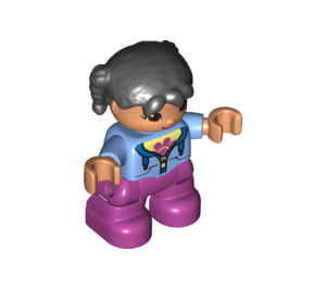 LEGO Meisje met Zwart Haar, Medium blauw Zip Top en Magenta Broek Duplo-figuur