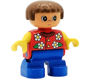 LEGO Girl with blue legs, red top with flowers Duplo Figure