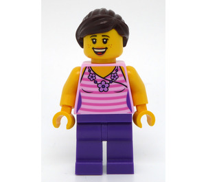 LEGO Girl met Dark Pink Striped Shirt minifiguur