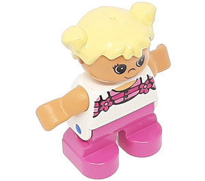 LEGO Girl met Wit Top en Pink Bloemen Duplo Figuur