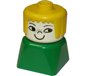 LEGO Mädchen mit Gelb Haar Smiley Gesicht mit freckle auf Nase auf Grün Basis Duplo-Figur