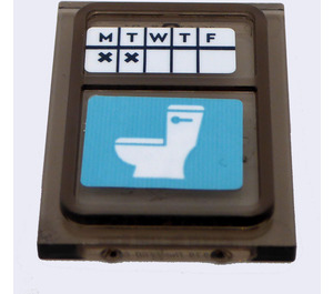 LEGO Glas voor Trein Deur met Zwart 'MTWTF' en Wit Toilet Sticker met lip aan alle kanten (35157)