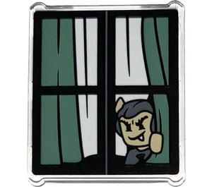 LEGO Glass for Window 1 x 3 x 3 with Window with Goblin behind Sand Green Curtains Sticker (51266)