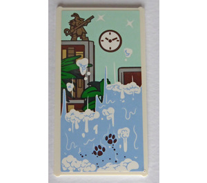 LEGO Glass for Window 1 x 4 x 6 with Cat Paws, Clock, Plant and Books Sticker (6202)