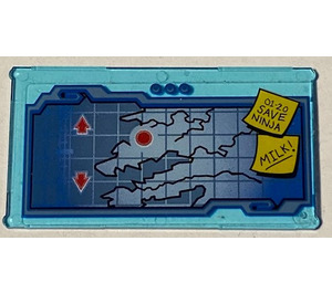 LEGO Glass for Window 1 x 4 x 6 with Map Screen and '01-20 SAVE NINJA' and 'MILK!' Sticky Notes Sticker (6202)