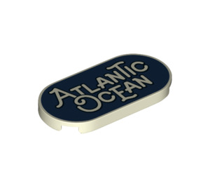 LEGO Glow in the Dark Solid White Tile 2 x 4 with Rounded Ends with Atlantic Ocean (66857 / 80057)