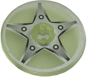 LEGO Verde transparente fosforescente Disk 3 x 3 con 5-punto Plateado Radios Pegatina (2723)