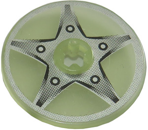 LEGO Glow in the Dark Transparent Green Disk 3 x 3 with 5-Point Silver Spokes Sticker (2723)