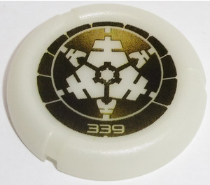 LEGO Glow in the Dark Transparent White Technic Bionicle Weapon Throwing Disc with White '339' and White Crystal (32533)