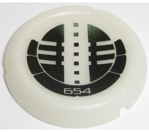 LEGO Glow in the Dark Transparent White Technic Bionicle Weapon Throwing Disc with White '654', White Lines and Black Squares (32533)