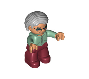 LEGO Grandmother mit Sandgrün oben Duplo-Figur und hellgrauen Haaren und fleischigen Händen