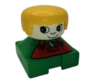 LEGO Green 2x2 Duplo Base Figure - Overalls with Wrench in Pocket Pattern, Yellow Hair, White Head Duplo Figure