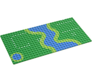 LEGO Groen Grondplaat 16 x 32 met River from 6071 (2748)