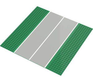 LEGO Grønn Bunnplate 32 x 32 (7-Knott) Rett med Runway (Smal)