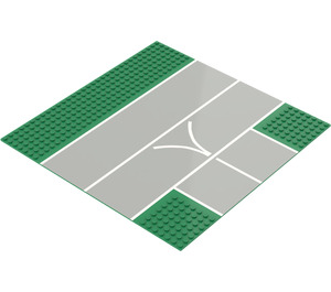 LEGO Groen Grondplaat 32 x 32 (7-Nop) met T Intersection en Runway met smalle "V"