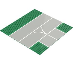 LEGO Green Baseplate 32 x 32 (7-Stud) with T Intersection and Runway with Narrow "v"