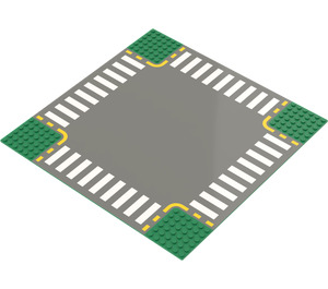 LEGO Green Baseplate 32 x 32 Road 6-Stud Crossroads with Dark Gray Road, Yellow lines, Crosswalks (44347)