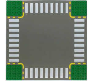 LEGO зелено Плоча 32 x 32 Road 6-Stud Crossroads с Бяло lines, Crosswalks (44343 / 54204)