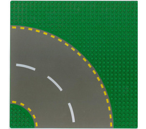 LEGO Zelená Základní deska 32 x 32 Road 6-Cvoček Curve s Žlutá Dashed Lines (44342 / 44346)