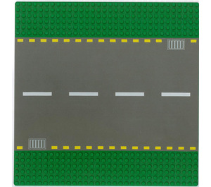 LEGO Grün Grundplatte 32 x 32 Road 6-Stud Gerade mit Weiß Dashed Lines (44336 / 54201)