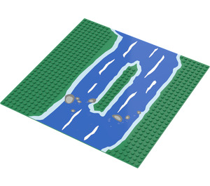 LEGO Groen Grondplaat 32 x 32 Road 7-Stud Refuge met River