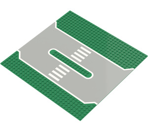 LEGO Grün Grundplatte 32 x 32 Road mit Service Station mit Weiß Lines und Crosswalk Muster