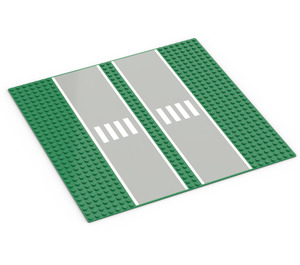 LEGO Groen Grondplaat 32 x 32 met Dual Lane Road met Dual Lane Road en Crosswalk Patroon (30225 / 53105)