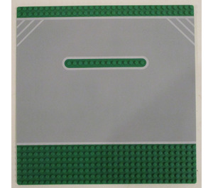 LEGO Groen Grondplaat 32 x 32 met Road met Wit Outlines en Hoek Hash Marks Patroon