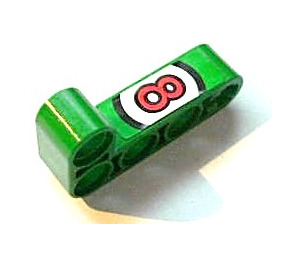LEGO Green Beam 2 x 4 Bent 90 Degrees, 2 and 4 holes with Circle, inside red number 8 Sticker (32140)