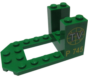 LEGO Vert Support 4 x 7 x 3 avec Globe, "TV" et "P 745" (30250)