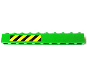 LEGO Groen Steen 1 x 10 met Zwart en Geel Danger Strepen (Links) Sticker (6111)