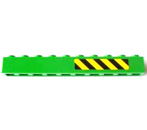 LEGO Grün Backstein 1 x 10 mit Schwarz und Gelb Danger Streifen (Recht) Aufkleber (6111)