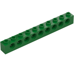 LEGO Grønn Kloss 1 x 10 med Hull (2730)