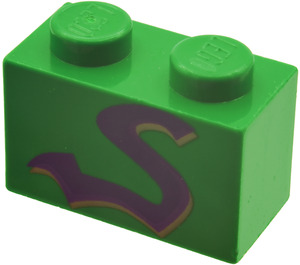 LEGO Vert Brique 1 x 2 avec Purple Snake "S" avec tube inférieur (3004)