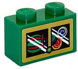 LEGO Green Brick 1 x 2 with Studs on One Side with Sweets behind Door Sticker (11211)