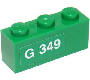 LEGO Green Brick 1 x 3 with 'G 349' (Left) Sticker (3622)