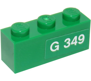 LEGO Green Brick 1 x 3 with 'G 349' (Right) Sticker (3622)