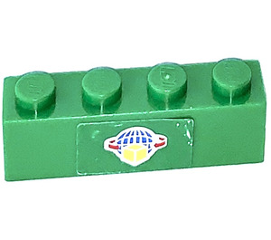 LEGO Green Brick 1 x 4 with Box, Arrows and Globe Sticker (3010)