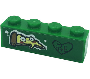 LEGO Vert Brique 1 x 4 avec Pizza Graffiti Autocollant (3010)