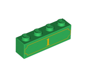 LEGO Green Brick 1 x 4 with Yellow '1' (3010 / 90841)