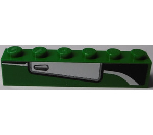 LEGO Green Brick 1 x 6 with White Door (Right) Sticker (3009)