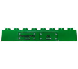 LEGO Vert Brique 1 x 8 avec Noir 'PNEUMATICS' et 'OIL' Panels Modèle Autocollant (3008)