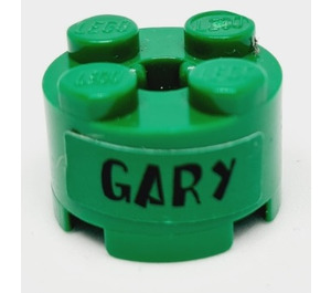 LEGO Green Brick 2 x 2 Round with 'GARY' Sticker (3941)