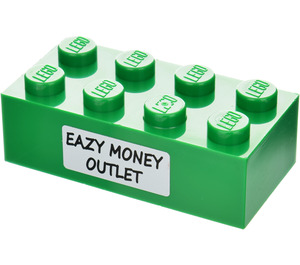 LEGO Vert Brique 2 x 4 avec 'EAZY MONEY OUTLET' Autocollant (3001)